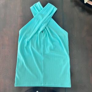 Ann Taylor - Teal Cross-Neck And Backless Blouse, Size M